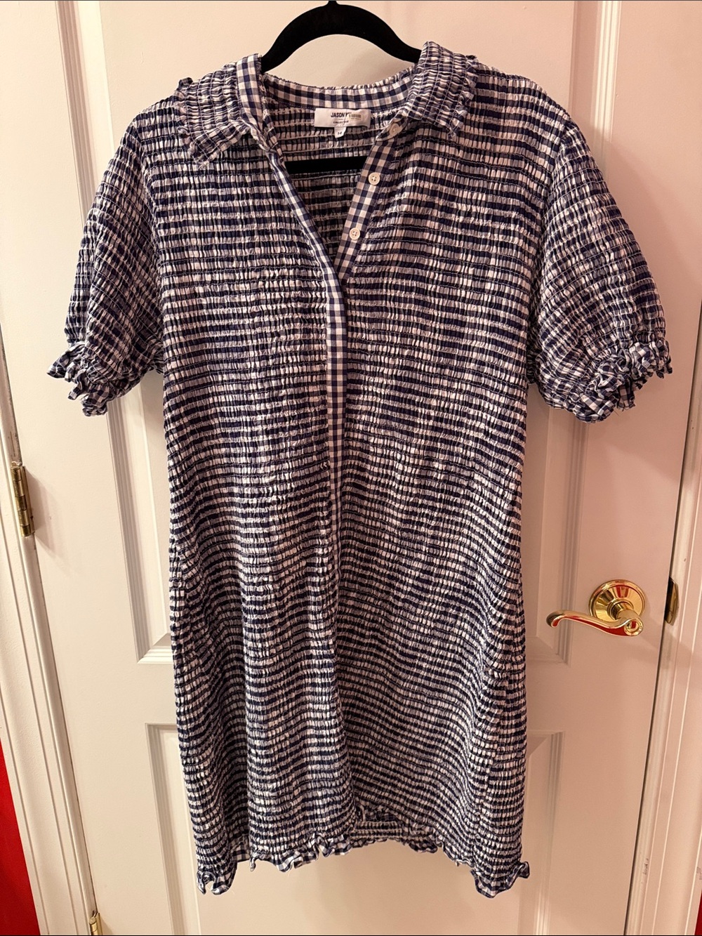 Jason Wu Navy and White Check Short-Sleeve Mini Dress